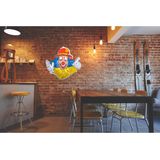 Carnaval/party decoratie bord  - 2x - Clown hoofd rode hoed - wand/muur versiering - 50 x 50 cm - plastic