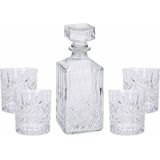 Whisky/water karaf - glas - 900 ml - incl. 4x stuks glazen - 230 ml