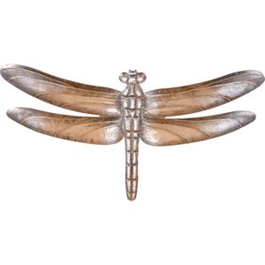 Metalen libelle lichtbruin/brons 49 x 33 cm tuin decoratie - Tuindecoratie vlinders - Dierenbeelden hangdecoraties