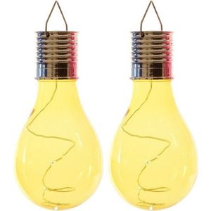 2x Buiten/tuin LED geel lampbolletje/peertje solar verlichting 14 cm - Tuinverlichting - Tuinlampen - Solarlampen zonne-energie