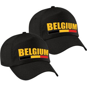 4x stuks Belgium supporters pet zwart voor dames en heren - Belgie landen baseball cap - supporter accessoire