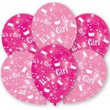 Roze geboorte ballonnen meisje 12x stuks - Feestartikelen en versiering babyshower en geboren thema