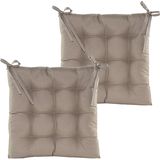 Anna's collection Stoelkussen gewatteerd - 2x - taupe - 38 x 38 cm - binnen/buiten