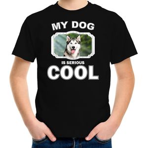 Husky honden t-shirt my dog is serious cool zwart - kinderen - Siberische huskys liefhebber cadeau shirt - kinderkleding / kleding