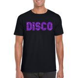 Zwart Disco t-shirt met paarse glitters heren - 70s/80s/disco
