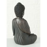Deco by Boltze Boeddha beeld Zen - kunststeen - antiek donkergrijs - 13 x 10 x 20 cm - home deco en tuin beelden - met open steen structuur