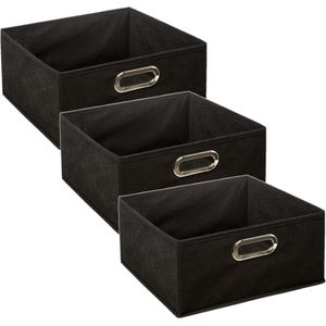 Set van 3x stuks opbergmand/kastmand 14 liter zwart linnen 31 x 31 x 15 cm - Opbergboxen - Vakkenkast manden