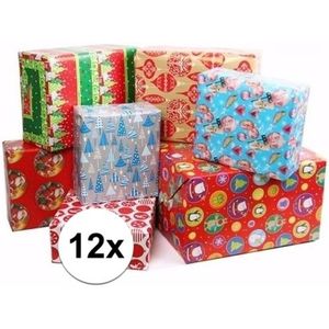 12x rollen kerst kadopapier/inpakpapier. 200x70 cm - cadeaupapier / inpakpapier voor Kerstmis