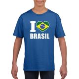 Blauw I love Brazilie supporter shirt kinderen - Braziliaans shirt jongens en meisjes