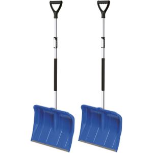 2x stuks sneeuwscheppen/sneeuwschuivers blauw met telescopische aluminium steel - 122 tot 160 cm - Sneeuwruimer