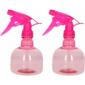 2x Waterverstuivers/spuitflessen 330 ml roze - Plantenspuiten/schoonmaakspuiten