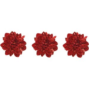 4x stuks decoratie bloemen velvet rood op clip 16 cm - Decoratiebloemen/kerstboomversiering/kerstversiering