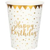Verjaardag feest bekertjes happy birthday - 50x - wit - karton - 270 ml