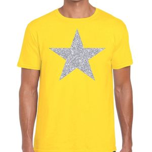 Zilveren ster glitter t-shirt geel heren - shirt glitter ster zilver
