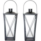 Set van 2x stuks zilveren tuin lantaarn/windlicht van ijzer 20 x 20 x 40 cm - Tuinverlichting - Kaarsenhouders - Lantaarns