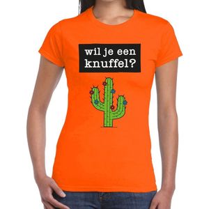 Wil je een Knuffel tekst t-shirt oranje dames - dames shirt Wil je een Knuffel - oranje kleding