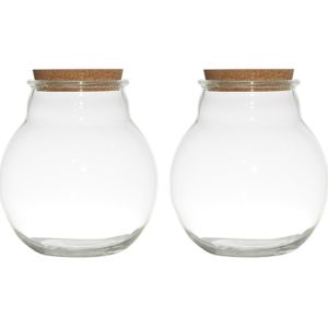 Set van 2x stuks glazen voorraadpotten/snoeppotten/terrarium vazen van 19 x 21.5 cm met kurk dop - Bewaarpot/Opslagpot