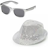 Folat - Verkleedkleding set glitter hoed/party bril zilver volwassenen