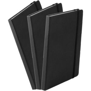 Set van 3x stuks luxe schriften/notitieboekje zwart met elastiek A5 formaat - blanco paginas - opschrijfboekjes - 100 paginas