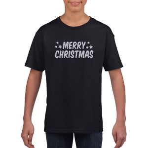Merry Christmas Kerst t-shirt - zwart met zilveren glitter bedrukking - kinderen - Kerstkleding / Kerst outfit
