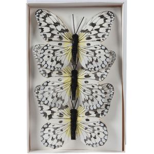 Decoris Kerstdecoratie vlinders op clip - 3x - wit - 12 x 8 cm