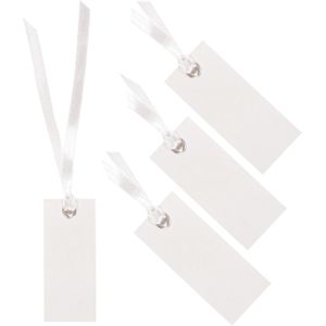 Santex cadeaulabels met lintje - set 120x stuks - wit - 3 x 7 cm - naam tags