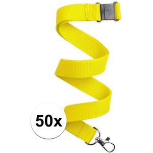 50x Geel keycord/lanyard met karabijnhaak sleutelhanger 50 cm - Polyester keycords/sleutelkoord