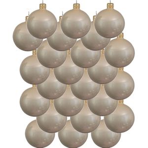 24x Licht parel/champagne glazen kerstballen 6 cm - Glans/glanzende - Kerstboomversiering licht parel/champagne