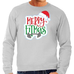Merry fitmas Kerstsweater / Kerst trui grijs voor heren - Kerstkleding / Christmas outfit