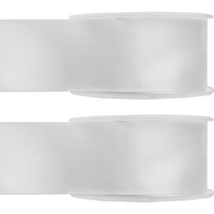 2x Hobby/decoratie witte satijnen sierlinten 2,5 cm/25 mm x 25 meter - Cadeaulint satijnlint/ribbon - Striklint linten wit
