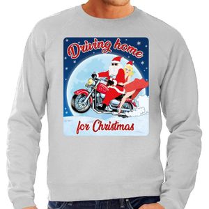 Foute Kersttrui / sweater - Driving home for christmas -  motorliefhebber / motorrijder / motor fan grijs voor heren - kerstkleding / kerst outfit