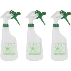 3x Plantenspuiten/waterspuiten 0,6 liter desinfectie spray - Waterverstuivers/watersproeiers - Desinfectiespray houder - Plantenverzorging