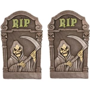 2x Decoratie halloween grafstenen Magere Hein 60 cm - Halloween/Horror thema decoratie