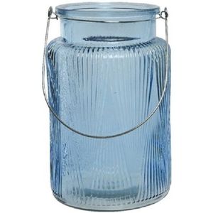 Decoris Windlicht - glas - lichtblauw - transparant - kaarshouder - 22 cm