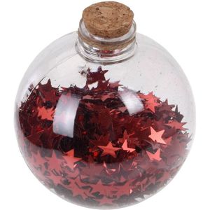 4x Transparante fles kerstballen met rode sterren 8 cm - Onbreekbare kerstballen - Kerstboomversiering rood
