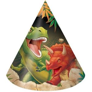 16x stuks Dinosaurus thema papieren feesthoedjes - Kinder verjaardag