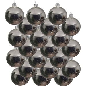 18x Zilveren glazen kerstballen 8 cm - Glans/glanzende - Kerstboomversiering zilver