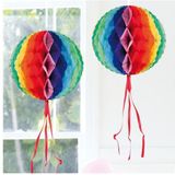 Set van 12x stuks hangende decoratie bol/bal in regenboog kleuren dia 30 cm - Feestartikelen/versiering rainbow kleuren