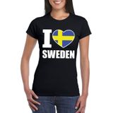 Zwart I love Zweden/ Sweden supporter shirt dames - Zweeds t-shirt dames