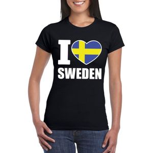 Zwart I love Zweden/ Sweden supporter shirt dames - Zweeds t-shirt dames