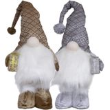 Pluche knuffel gnomes/dwergen - 2x st - 36 cm - zilver en brons -met verlichting