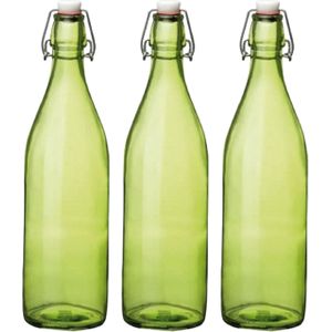Cuisine Elegance set van 4x stuks weckflessen groen beugeldop glas van 1 liter