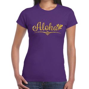 Aloha goud glitter hawaii t-shirt paars dames - dames shirt Aloha