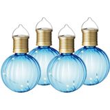 4x Buiten/tuin Led blauwe lampion solar verlichting 11 cm - Tuinverlichting - Tuinlampen - Solarlampen zonne-energie