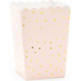 Partydeco Popcorn/snoep bakjes - 24x - roze/goud stippen - karton - 7 x 7 x 12 cm