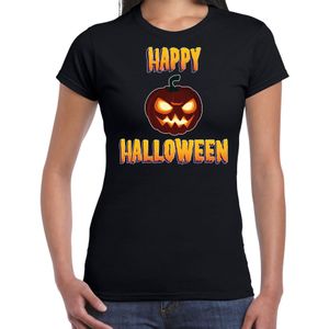 Happy Halloween horror pompoen verkleed t-shirt zwart voor dames - horror pompoen shirt / kleding / kostuum / horror outfit