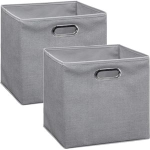 Set van 2x stuks opbergmand/kastmand 29 liter lichtgrijs linnen 31 x 31 x 31 cm - Opbergboxen - Vakkenkast manden