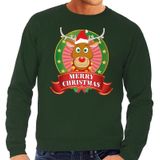 Foute kersttrui / sweater - groen - Rudolf Merry Christmas heren