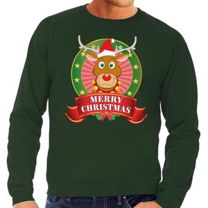 Foute kersttrui / sweater - groen - Rudolf Merry Christmas heren