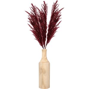 Decoratie pampasgras pluimen in houten vaas - bordeaux rood - 100 cm - Tafel bloemstukken
